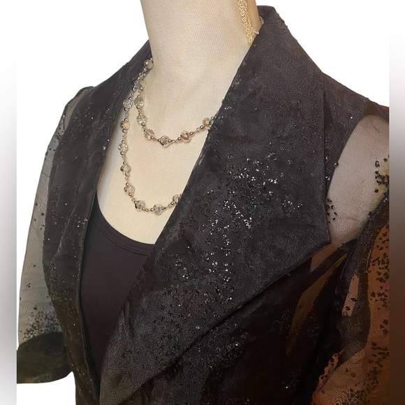 R & M Richards by Karen Kwong Sheer 3/4 Sleeves Glitter Party Jacket BLK SZ 10 - Picture 3 of 7